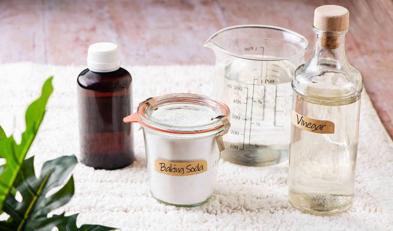 Bottle of baking soda and white vinegar