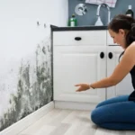 Woman looking at mold wall damage