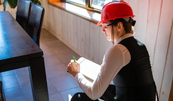 Midsection of woman working home inspection